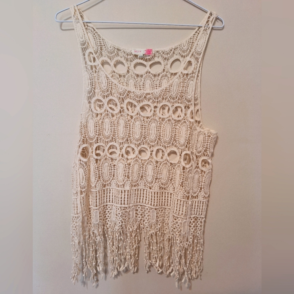 MiIn crochet cotton boho festival tassel fringe top